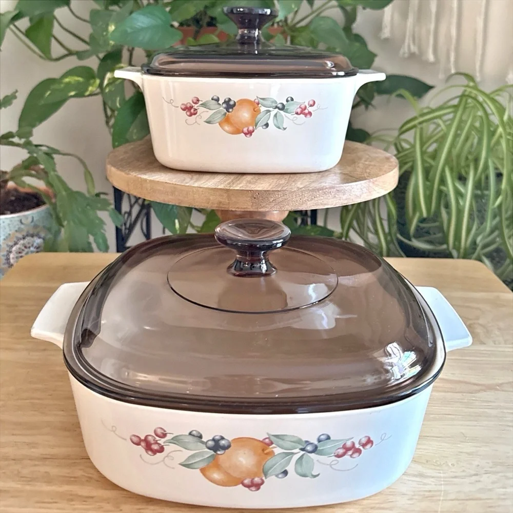 Corningware 1992 Abundance A-1 1/2B 1.5L / A-2B 2L Casserole Dishes w/ Lids